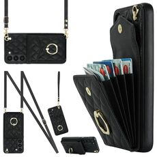 Per Samsung Galaxy S23+ 5G Custodia per telefono a sacchetto con trama rombica con cordino lungo (nero)