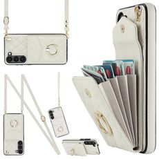 Per Samsung Galaxy S23+ 5G Custodia per cellulare a sacchetto con trama rombica con cordino lungo (bianco)