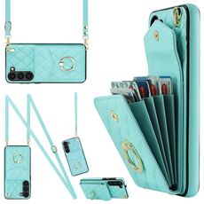Per Samsung Galaxy S23+ 5G Custodia per cellulare a sacchetto con trama rombica con cordino lungo (verde menta)