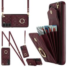 Per Samsung Galaxy S23+ 5G Custodia per cellulare a sacchetto con trama rombica con cordino lungo (rosso vino)