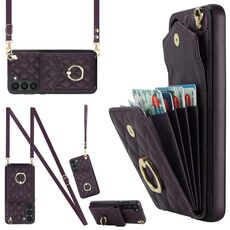 Per Samsung Galaxy S23+ 5G Custodia per telefono a sacchetto con trama rombica con cordino lungo (viola scuro)