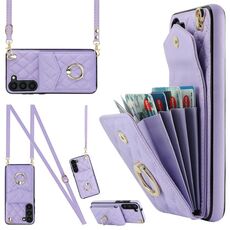Per Samsung Galaxy S23+ 5G Custodia per telefono a sacchetto con trama rombica con cordino lungo (viola chiaro)