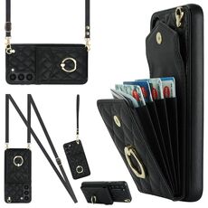 Per Samsung Galaxy S23 5G Custodia per telefono a sacchetto con trama rombica con cordino lungo (nero)