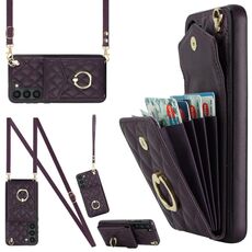 Per Samsung Galaxy S23 5G Custodia per cellulare a forma di rombi con cordino lungo (viola scuro)