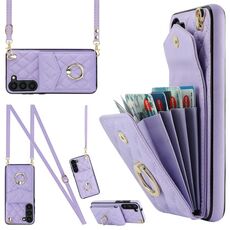 Per Samsung Galaxy S23 5G Custodia per telefono a sacchetto con trama rombica con cordino lungo (viola chiaro)