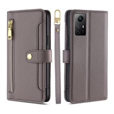 Per Xiaomi Redmi Note 12S 4G Lite Custodia per telefono in pelle con cerniera a tracolla con trama a forma di pecora (grigio)