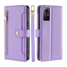 Per Xiaomi Redmi Note 12S 4G Lite Custodia per telefono in pelle con cerniera a tracolla con trama di pecora (viola)