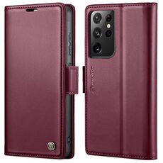 Per Samsung Galaxy S21 Ultra 5G CaseMe 023 Butterfly Buckle Litchi Texture Custodia in pelle antifurto RFID (vino rosso)