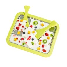 Mini macchina per yogurt fritto per uso domestico Vassoio per ghiaccio fritto fai-da-te fatto in casa per bambini, colore: acciaio inossidabile verde 26x21 cm