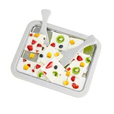 Mini macchina per yogurt fritto per uso domestico Vassoio per ghiaccio fritto fai-da-te fatto in casa per bambini, colore: acciaio inossidabile bianco 26x21 cm