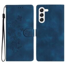 Per Samsung Galaxy S23+ 5G Custodia per cellulare in pelle con motivo a farfalla fiore (blu)