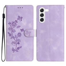 Per Samsung Galaxy S23+ 5G Custodia per cellulare in pelle con motivo a farfalla fiore (viola)