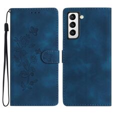 Per Samsung Galaxy S22+ 5G Custodia per cellulare in pelle con motivo a farfalla fiore (blu)