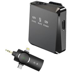 Mini microfono lavalier wireless One by One 3 in 1 per fotocamera iPhone / iPad / Android / PC