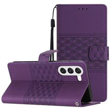 Per Samsung Galaxy S23 5G Custodia per telefono in pelle con effetto pelle goffrata a diamante con cordino (viola)