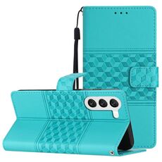 Per Samsung Galaxy S23 5G Custodia per telefono in pelle con effetto pelle goffrata a diamante con cordino (blu)