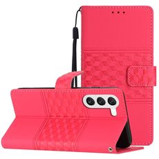 Per Samsung Galaxy S23 5G Custodia per telefono in pelle con effetto pelle goffrata a diamante con cordino (rosso)