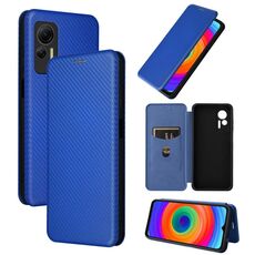 Per Ulefone Note 14 Custodia per cellulare in pelle con struttura in fibra di carbonio (blu)