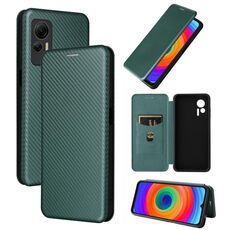 Per Ulefone Note 14 Custodia per cellulare in pelle con struttura in fibra di carbonio (verde)