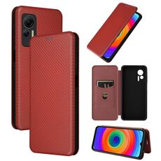 Per Ulefone Note 14 Custodia per cellulare in pelle con struttura in fibra di carbonio (marrone)