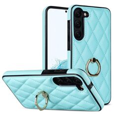Per Samsung Galaxy S23 5G custodia in pelle PU romboidale con supporto ad anello (blu)