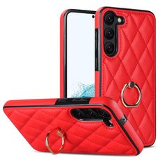 Per Samsung Galaxy S23+ 5G Custodia in pelle PU romboidale con supporto ad anello (rosso)