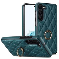Per Samsung Galaxy S23 + 5G custodia in pelle PU rombica con supporto ad anello (verde)