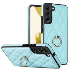 Per Samsung Galaxy S22 5G custodia in pelle PU romboidale con supporto ad anello (blu)