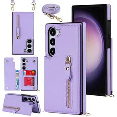 Per Samsung Galaxy S23 5G Custodia per telefono quadrata con cerniera a croce (viola)