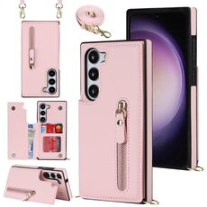 Per Samsung Galaxy S23 5G Custodia per telefono quadrata con cerniera a croce (rosa)