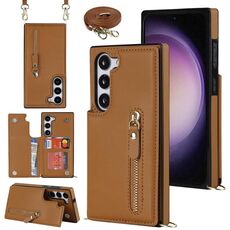 Per Samsung Galaxy S23 5G Custodia per telefono quadrata con cerniera a croce (marrone)