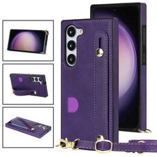 Per Samsung Galaxy S23 5G Custodia per telefono quadrata con supporto per cinturino a tracolla (viola)