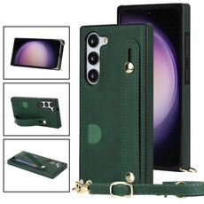Per Samsung Galaxy S23 5G Custodia per telefono quadrata con supporto per cinturino a tracolla (verde)