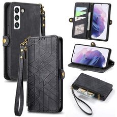 Per Samsung Galaxy S23+ 5G Custodia per cellulare in pelle con cerniera geometrica e fibbia laterale (nero)
