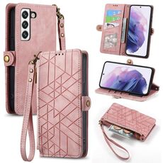 Per Samsung Galaxy S22+ 5G Custodia per cellulare in pelle con cerniera geometrica e fibbia laterale (rosa)