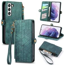Per Samsung Galaxy S22+ 5G Custodia per cellulare in pelle con cerniera geometrica e fibbia laterale (verde)