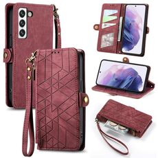 Per Samsung Galaxy S22 + 5G Custodia per cellulare in pelle con cerniera geometrica e fibbia laterale (rosso)