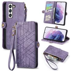 Per Samsung Galaxy S22+ 5G Custodia per cellulare in pelle con cerniera geometrica e fibbia laterale (viola)