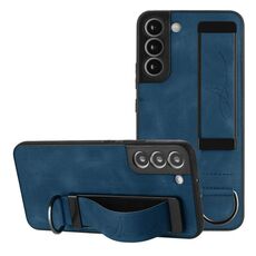 Per Samsung Galaxy S22 + 5G Custodia per telefono posteriore in pelle con supporto per cinturino (blu reale)