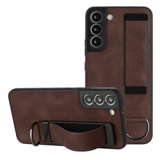 Per Samsung Galaxy S22 + 5G Custodia per cellulare con cinturino posteriore in pelle (caffè)