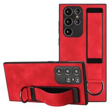 Per Samsung Galaxy S22 Ultra 5G Custodia per cinturino posteriore in pelle con supporto per telefono (rosso)