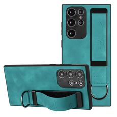Per Samsung Galaxy S22 Ultra 5G Custodia per cinturino posteriore in pelle con supporto per telefono (verde)