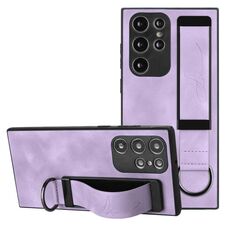 Per Samsung Galaxy S22 Ultra 5G Custodia per cinturino posteriore in pelle con supporto per telefono (viola)