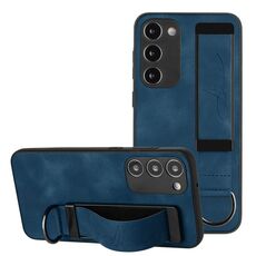 Per Samsung Galaxy S23 + 5G Custodia per telefono posteriore in pelle con supporto per cinturino (blu reale)
