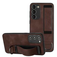 Per Samsung Galaxy S23 + 5G Custodia per cinturino posteriore in pelle con supporto per telefono (caffè)