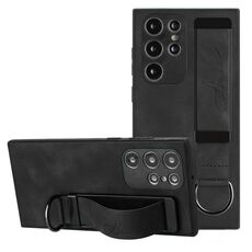 Per Samsung Galaxy S23 Ultra 5G Custodia per cellulare con cinturino posteriore in pelle (nero)