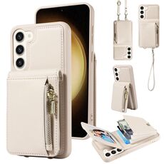 Per Samsung Galaxy S23+ 5G Custodia per cellulare in pelle con cordino con cerniera a tracolla (beige)