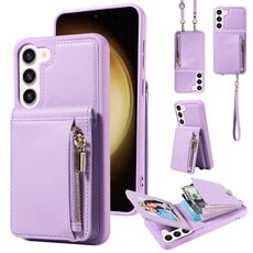 Per Samsung Galaxy S23 + 5G Crossbody Lanyard Zipper Wallet Custodia in pelle per telefono (viola)