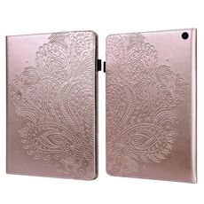 Per Amazon Fire Max 11 Custodia per tablet in pelle con motivo pavone in rilievo (oro rosa)