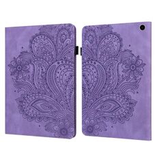 Per Amazon Fire Max 11 Custodia per tablet in pelle con motivo pavone in rilievo (viola)
